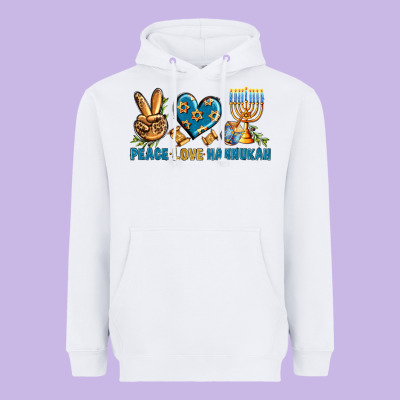 Peace Love Hannukah Heavyweight Hoodie Designed By Bundleandbundleshop