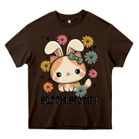 Chocolate Brown bloom bestie cat Heavy Core Tee - MaliasSmallBusiness