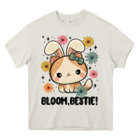 Cream bloom bestie cat Heavy Core Tee - MaliasSmallBusiness