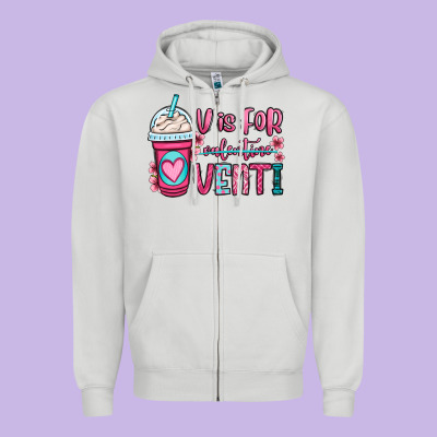 V Is For Valentine Venti Coffee Cup Zipper Hoodie Designed By Oliviacreatesart