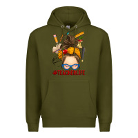 Army Green messy bun teacher life Premium Hoodie - RanaPortraitStore