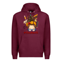 Burgundy messy bun teacher life Premium Hoodie - RanaPortraitStore