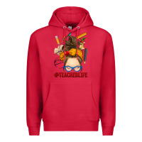 Cardinal messy bun teacher life Premium Hoodie - RanaPortraitStore