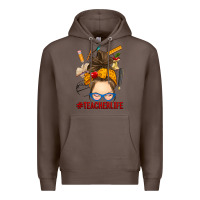 Coffee messy bun teacher life Premium Hoodie - RanaPortraitStore