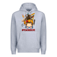 Heather Grey messy bun teacher life Premium Hoodie - RanaPortraitStore