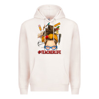 Pale Pink messy bun teacher life Premium Hoodie - RanaPortraitStore
