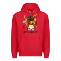 Red messy bun teacher life Premium Hoodie - RanaPortraitStore