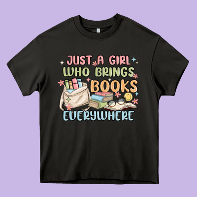Just A Girl Who Brings Books Everywhere Heavy Core Tee Designed By Maliassmallbusiness