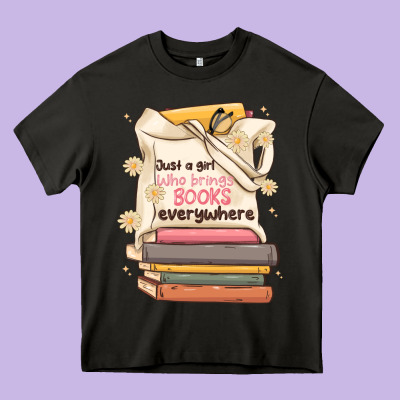 Just A Girl Who Brings Books Everywhere Heavy Core Tee Designed By Maliassmallbusiness