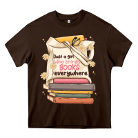 Chocolate Brown just a girl who brings books everywhere Heavy Core Tee - MaliasSmallBusiness