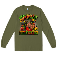 Army Green Steppin' into Juneteenth black girl sneakers Long Sleeve Tee - RanaPortraitStore