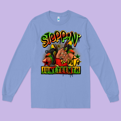 Steppin' Into Juneteenth Black Girl Sneakers Long Sleeve Tee Designed By Ranaportraitstore