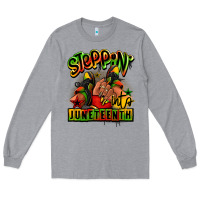 Heather Grey Steppin' into Juneteenth black girl sneakers Long Sleeve Tee - RanaPortraitStore