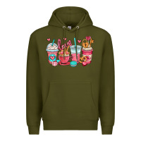 Army Green valentines day coffee cups (1) Premium Hoodie - OliviaCreatesArt
