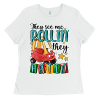 White they see me rollin' they hatin' Ladies Tee - MaliasSmallBusiness