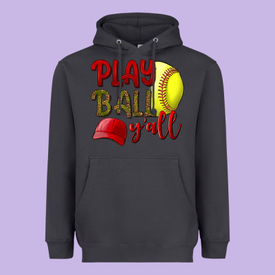 Play Ball Y'all Softball Heavyweight Hoodie Designed By Bundleandbundleshop