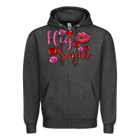 Charcoal Heather hey sugar with lips and candies olivia Zipper Hoodie - OliviaCreatesArt
