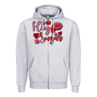 Heather Grey hey sugar with lips and candies olivia Zipper Hoodie - OliviaCreatesArt