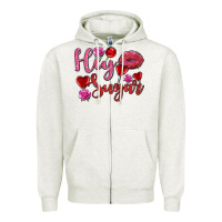 Oatmeal Heather hey sugar with lips and candies olivia Zipper Hoodie - OliviaCreatesArt