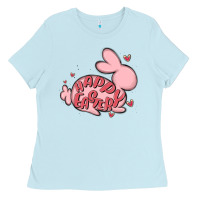 Baby Blue happy easter Ladies Tee - MaliasSmallBusiness