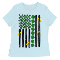 Baby Blue shamrock usa flag Ladies Tee - MaliasSmallBusiness