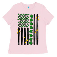 Bubblegum Pink shamrock usa flag Ladies Tee - MaliasSmallBusiness