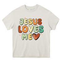 Cream jesus loves me Heavy Core Tee - MaliasSmallBusiness
