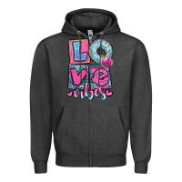 Charcoal Heather love vibes Zipper Hoodie - OliviaCreatesArt