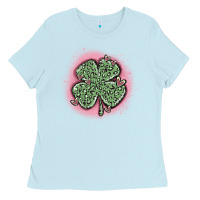 Baby Blue leopard shamrocks with hearts Ladies Tee - MaliasSmallBusiness