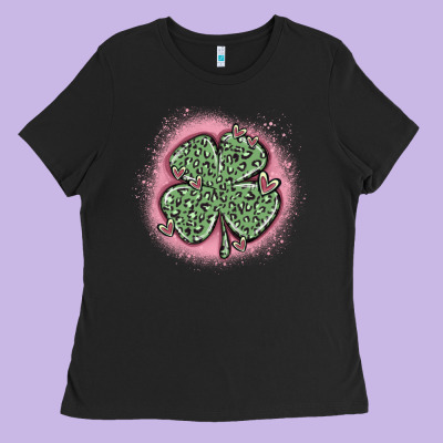 Leopard Shamrocks With Hearts Ladies Tee Designed By Maliassmallbusiness
