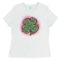 White leopard shamrocks with hearts Ladies Tee - MaliasSmallBusiness