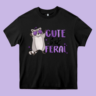 Cute But Feral Heavy Core Tee Designed By Maliassmallbusiness