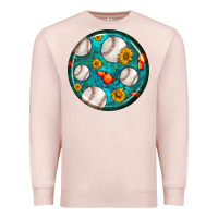 Pale Pink baseball with sunflower round earrings Premium Sweatshirt - BundleAndBundleShop