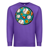 Purple baseball with sunflower round earrings Premium Sweatshirt - BundleAndBundleShop