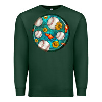 Sports Green baseball with sunflower round earrings Premium Sweatshirt - BundleAndBundleShop