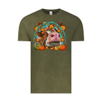 Vintage Olive Fall Cow Rainbow Vintage Tee - LillyAllenDesigns