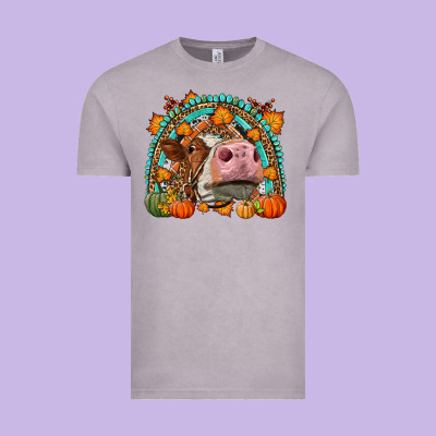 Fall Cow Rainbow Vintage Tee Designed By Lillyallendesigns