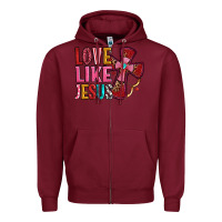 Burgundy love like jesus Zipper Hoodie - OliviaCreatesArt