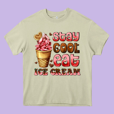Stay Cool Eat Ice Cream Heavy Core Tee Designed By Adodesignshop