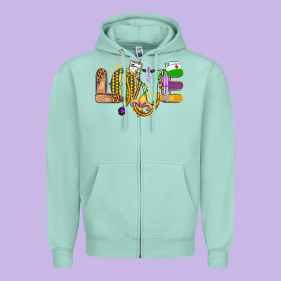 Love Nurse Mardi Gras Zipper Hoodie Designed By Oliviacreatesart