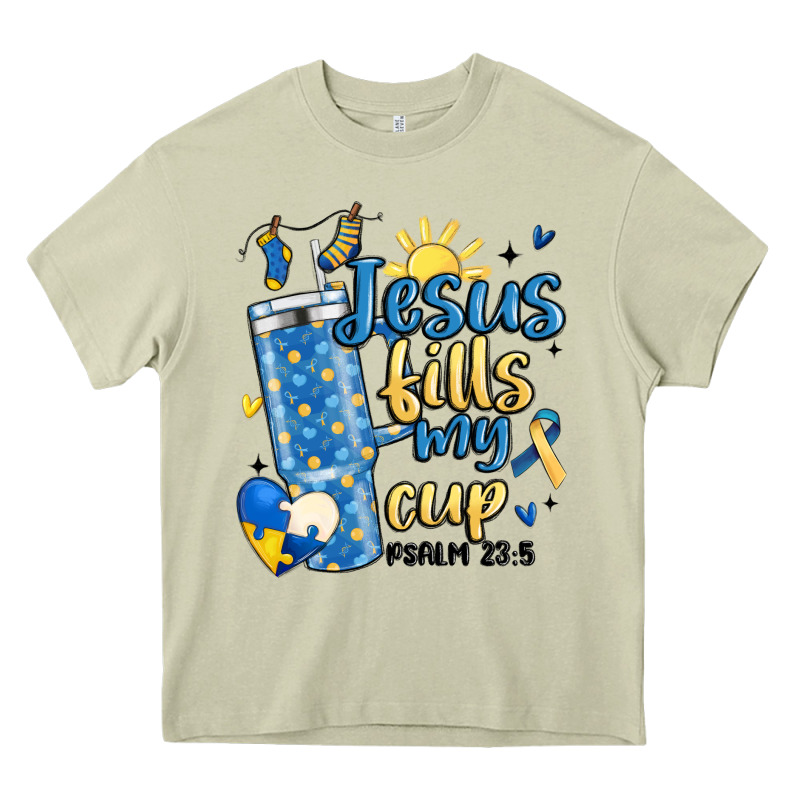 Down Syndrome Jesus Fills My Cup Heavy Core Tee by MaliasSmallBusiness | Teevron