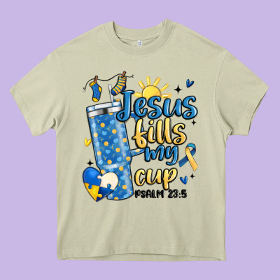 Down Syndrome Jesus Fills My Cup Heavy Core Tee Designed By Maliassmallbusiness