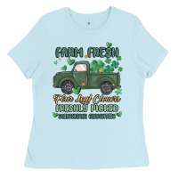 Baby Blue farm fresh four leaf clovers Ladies Tee - MaliasSmallBusiness