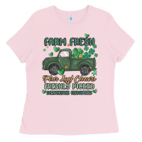 Bubblegum Pink farm fresh four leaf clovers Ladies Tee - MaliasSmallBusiness