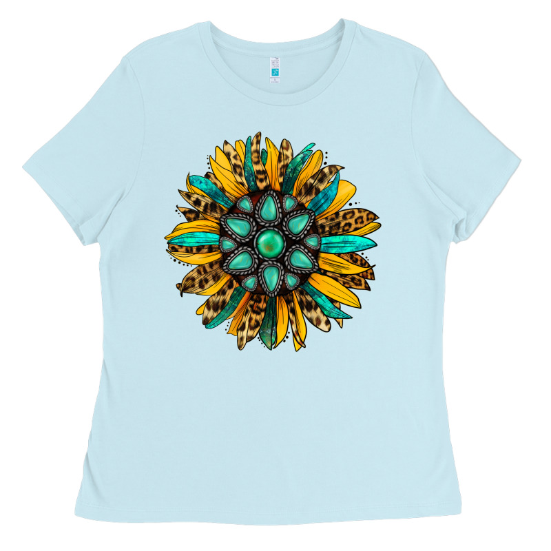 Turquoise Leopard Sunflower Ladies Tee by Jasminsmagicworld | Teevron