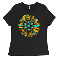 Black turquoise leopard sunflower Ladies Tee - Jasminsmagicworld