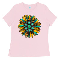 Bubblegum Pink turquoise leopard sunflower Ladies Tee - Jasminsmagicworld