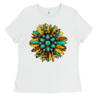 White turquoise leopard sunflower Ladies Tee - Jasminsmagicworld