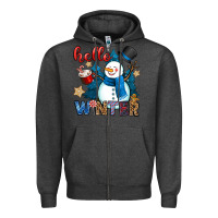 Charcoal Heather hello winter Zipper Hoodie - OliviaCreatesArt