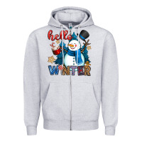 Heather Grey hello winter Zipper Hoodie - OliviaCreatesArt